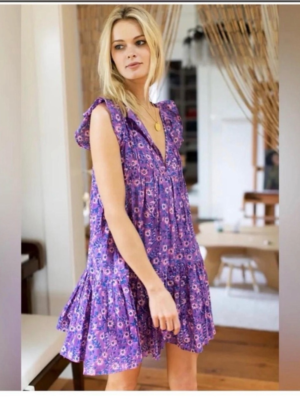 Emerson Fry India Collection Organic Cotton Angel Dress Violet Wildflower XS/S